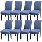 JQinHome Dining Room Chair Covers Set of 8, High Stretch Chair Slipcover Removable Washable Chair Seat Protector Cover for Home Party Hotel Wedding Ceremony (Gray Blue)