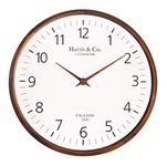 Harris & Co. Clockmasters Luxury Wooden Wall Clock,Contemporary Design with Wooden Sword Hands - 13 inch (Dark Teak Wood, Curved Glass) (Silent Sweep Noiseless Technology) Model - Trafalgar Street