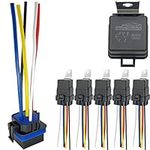 5 PACK 80/60 AMP 12 V DC Waterproof Relay and Harness - Heavy Duty 12 AWG Tinned Copper Wires, 5-PIN SPDT Bosch Style Automotive Relay