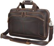 Masa Kawa Leather Briefcases Laptop Bag for Men for 15.6 inch Computer Vintage Brown Crossbody Shoulder Messenger Bags, Business Travel Office Work Teacher Organizer Professional Brief Case Handbag