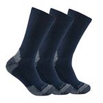 Carhartt Men's Midweight Cotton Blend Sock 3 Pack, Navy, Medium (Pack of 3)