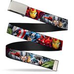 Buckle-Down Big Web Belt Avengers, Marvel Avengers 4-Superhero Poses Close-up, 1.0" Wide-fits up to Kids Size 20