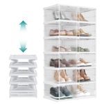 SONGMICS Foldable Shoe Rack, Pack of 12 Stackable Shoe Storage Organizer, Set of 2 Integrated Shoe Cabinets, Portable, Fit up to US Size 13, 60s Assembly, Transparent and Cloud White ULSP206W01