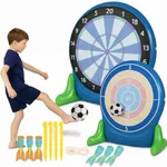 Hearthsong Jumbo 57-Inch Inflatable 2-in-1 Darts and Soccer Set with Double-Sided Scoreboard, Two Soccer Balls, Six Darts, Outdoor Play, Ages 5 and Up