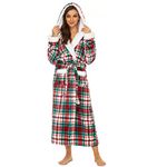 iniber Plush Robes for Women, Womens Robe Long, Fuzzy Fluffy Soft Warm Fleece Hooded Bathrobe, L F01 Plaid-1, Medium