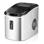 EUHOMY Ice Maker Countertop Machine - 26 lbs in 24 Hours, 9 Cubes Ready in 8 Mins, Electric ice maker and Compact potable ice maker with Ice Scoop and Basket. Perfect for Home/Kitchen/Office.(Sliver)