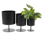 The Novogratz Metal Indoor Outdoor Planter Small Planter Pot, Set of 3 Planters 14", 12", 10"H, Black