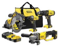 STANLEY FATMAX SFMCK469M2-QW Combination Kit V20 18 V Consisting of Hammer Drill, Hand Circular Saw, Angle Grinder, Impact Driver, Charger and 2 x 4.0Ah Batteries