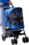 Pet Gear No-Zip Happy Trails Pet Stroller for Cats/Dogs, Zipperless Entry, Easy Fold with Removable Liner, Storage Basket + Cup Holder, Sapphire