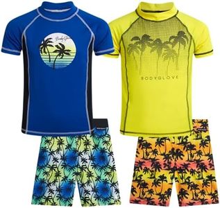 Boys' Swim Trunks - 3 Pack UPF 50+ Quick Dry Board Shorts Bathing Suit -Swimwear for Boys (Size: 5-14), Size 7, Orange/Royal Palm Tree