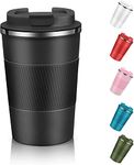 Wosta Travel Mug, Insulated Coffee Cup with Leakproof Lid,Vacuum Insulation Stainless Steel Reusable for Hot Cold Coffee,Tea, Thermal Mug with Non-Slip (C - Grip Black, 380 Ml)