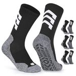 Closemate Mens Grip Socks Anti-Slip Socks for Football Soccer Basketball Trekking Yoga Running With Anti-Blister Pads 3 Pairs(3BlackGrey, Size L)