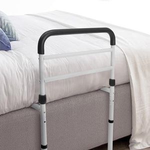 Vaunn Medical New Adjustable Bed Assist Rail Handle (Passed ASTM F3186–17 Safety Standard) and Hand Guard Grab Bar, Bedside Safety and Stability (Tool-Free Assembly), White/Black