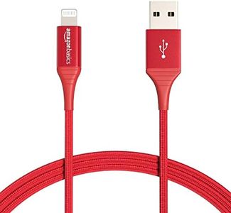 Amazon Basics Nylon Braided Lightning to USB A Cable - MFi Certified iPhone Charger, Red, 91.2 cm