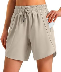Ksmien Women's 5"/ 7" Athletic Running Shorts Quick Dry Lightweight Workout Gym Shorts with Zipper Pockets UPF 50+ Khaki XS