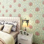 Wolpin Wall Stickers Home DIY Decals Botanical Wallpaper (45 cm x 10 m) Damask Flower Self Adhesive PVC, Sage Green