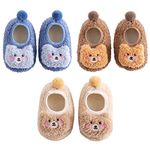 FedMois 3 Pairs Baby Boys Girls Non-Skid Indoor Fuzzy Slipper Shoes Socks Winter Warm, Blue, Brown and Beige, 6-12 Months