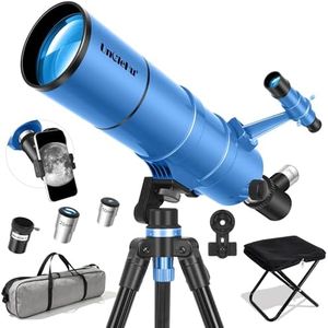 Telescope for Astronomy Adults&Kids Beginners, 22X-165X, 90mm Aperture 550mm Astronomical Refractor Telescope with Folding Stool&Tripod&Phone Adapter&Carrying Bag, Telescopes for Ground&Moon Viewing