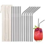 12 Pcs Stainless Steel Straws, Reusable Metal Drinking Straws with 2 Cleaning Brush for Smoothie, Milkshake, Cocktail and Hot Drinks