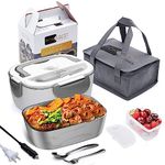 FORABEST Electric Lunch Box Food Heater - 60W Fast 110V 12V 24V Leak Proof Heated Lunch Box for Men - 1.5L Portable Food Warmer Lunch Box for Home Car Truck with 2 Compartment & Insulated Carry Bag