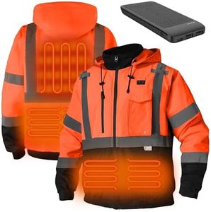 DPSAFETY Heated Jacket, Reflective, Waterproof CLASS 3 Hi-Vis with Detachable Hood, High Visibility Work Construction Jacket for Men & Women (Orange 6XL)