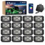 MICTUNING C4 RGBW Rock Lights Kit, 16 Pods 360° Ultra-Bright 4-Sided Wide Beam Angle Underglow Neon Accent Lighting Kit, Microphone Sync with APP Control, IP68 Waterproof