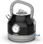 Amaste Electric Kettle, Retro Electric Tea Kettle With Thermometer, 57 Oz Hot Water Kettle For Coffee & Tea, 304 Stainless Steel, 1500w Fast Boiling, Auto Shut-Off & Boil Dry Protection, Black