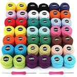 Kurtzy Colourful Crochet Yarn (42 Balls) - 2 Crochet Hooks Included (1mm & 2mm) - Each Thread Ball Weighs (5g/0.18oz) - Total of 1512m/1680 yards of Coloured Cotton Yarn