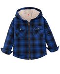 Kids Boys Flannel Shirt Hooded Flannel Jacket Sherpa Fleece Lined Plaid Fall Jacket Coat Zip Up Hoodie Blue L Size 10-12