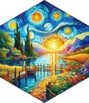 Dreamscape Retreat - 547 Piece Jigsaw Puzzle for Adults, Van Gogh Inspired Stained Glass Puzzle, Random cut Hexagon Shaped Pieces with Resealable Bag, Above 500 Piece & Below 1000 Piece Jigsaw Puzzles