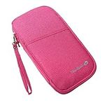 Passport Holder Pouch, Travel Wallet Organiser Case Credit Cards Ticket IDs Document Smartphone Bags for Men and Women - with Removable Wristlet Strap (Fuschia)