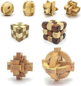 PicassoTiles PTP08 8 Styles Wooden Burr Cube, Ball and Barrels Logic Puzzle Brain Teaser & Intellectual 3D Assembling Toy Set for Kids & Adults