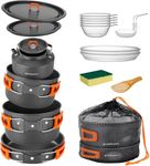 Odoland Camping Cookware Set Non-Stick Lightweight Camping Kettle Pots and Pans Mess Kit with Bowls Soup Spoon for Backpacking, Outdoor Cooking and Picnic for 4-6 People
