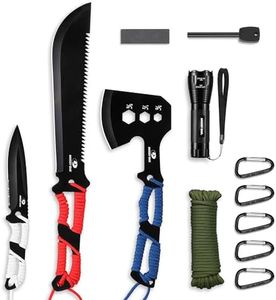 Mossy Oak Hatchet and Machete Knife Set with Sheath, One-Piece Axe & Hunting Knives with Paracord Handle, Zoomable Flashlight, Many Other Tools, Ideal Gift for Men Who Likes Hunting Outdoor Adventure