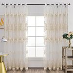 AHBEWIN Embroidered Lace Curtains Sheer Elegant Window Curtain for Living Room, 77 Wide x 87 Inches Long, Set of 2 Panels Floral Embroidered Curtains Sheer Window Decor Home Draperies CLWYAH315