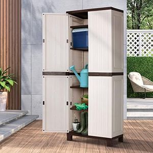 Livsip Garden Shed 173cm with Adjustable Shelf and Lockable Doors Outdoor Storage Cabinet Beige