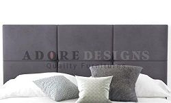 Divan Bed Headboard Deluxe Plush Velvet 20" Height Padded Paneled Headboard (Grey, 6ft Super King)