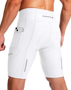 Men's Bike Shorts 3D Padded Cycling Road Biking Underwear Mountain Riding Biker Bicycle UPF 50+ Cycle Shorts Zipper Pockets(White,S)