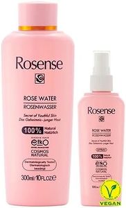 Rosense Rosenwasser Reiseset: 300ml Flasche/100ml Spray - 100% Naturreines, Feuchtigkeitsspendendes Geischtswasser-Duo - Ideal für Pflege unterwegs, Vegan, Parabenfrei