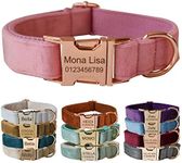 Personalised Dog Collar With Metal Buckle, Customized Pet Collars with Name Phone Number Address Engraved, Velvet Style A