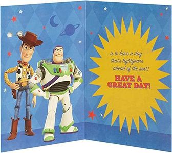 UK Greetings Disney Birthday Card For Him/Boy/Friend With Envelope - Badge Design - With Buzz Lightyear