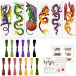 ORIGACH 6 Pcs Cross Stitch Bookmark Kit for Beginner Dragon Pattern Stamped Embroidery Stitch Kits for Starter DIY Bookmarks Printed Cross Stitch Kits with 13 Colors Embroidery Floss