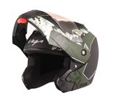 Vega Crux Dx Camouflage ISI Certified Smooth Matt Finish Flip-Up Helmet for Men and Women with Clear Visor(Dull Black Battle Green, Size:L)