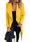 YMING Women's 3/4 Length Open Front Trench Coat Lapel Long Sleeve Jacket Classic Coats with Belt Yellow XL