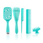 Detangling Brush Comb Set for Curly Hair, Detangler Brush Kit with Curved Vented Brush, Wide-Toothed Comb, Rat Tail Comb and Scalp Massager Shampoo Brush, Use with Wet & Dry Hair - For Women, Men, Long, Short, Thick, Thin Hair Types