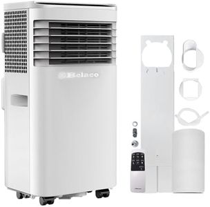 Belaco Portable Air Conditioner, 9000 BTU 4-in-1, Air Conditioning Unit, Fan & Cooling, Dehumidifier, Remote control with 24Hr Timer, Dual Window kit Included with Class A Energy Efficiency Rating