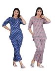 PATALIYA Patalaiya Cotton Printed Night Suit for Women's Shirt and Pyjama Sleep wear Set for Womens and Girls Combo Pack (Combo-05,Medium)