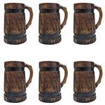 NIZA HANDICRAFT Wooden Handmade Beer & Juice Mug with Handle and Metal Strip Barrel Shaped Drinking Jumbo Mug for Cocktail Parties for Home-Bar Cafe Pubs Party Matte Finish (625 ml) (Pack 6)