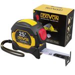 LEXIVON 25Ft/7.5m AutoLock Tape Measure | 1-Inch Wide Blade with Nylon Coating, Matte Finish White & Yellow Dual Sided Rule Print | Ft/Inch/Fractions/Metric (LX-205)