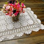 Lelefly Cotton Handmade Crochet lace Table Runners Rectangular Tablecloth Doilies Doily Table Dresser Scarf Décor,19x23Inch,White